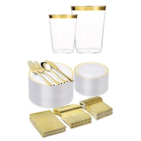 Kit Copo Prato Talher Descartável Luxo 60 Convidados - Gold