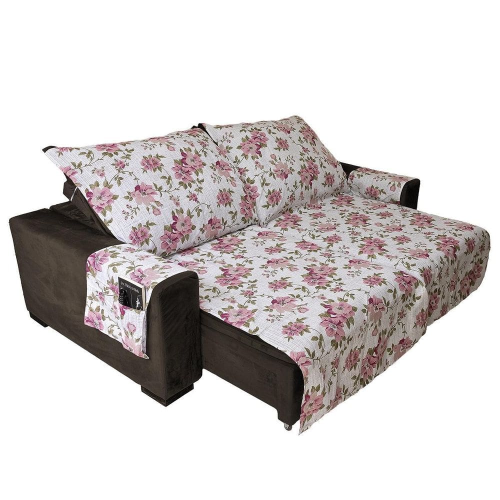 Capa Para Sofá Retrátil Rosas Dois Modulos De 90Cm X 2,40M