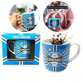 Caneca Porcelana 300Ml Azul Preto Listras Café Clube Time