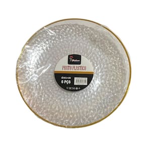 Kit 6 Pratos Jantar Redondo Acrílico Borda Dourada 25Cm