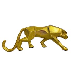 Enfeite Decorativo Pantera Metal Dourada 30Cm