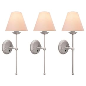 Kit 3 Luminárias Cúpula Tecido Algodão Interruptor Prata