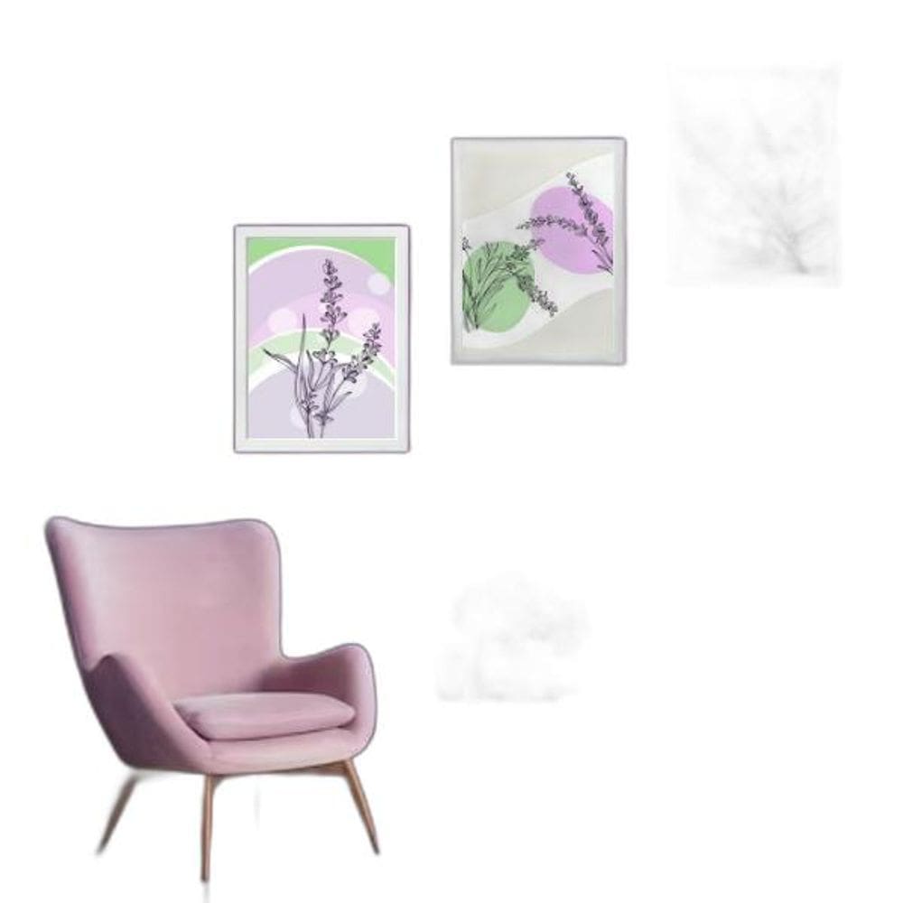 Kit 3 Quadros Arte Lavanda Lilás E Verde 33X24Cm