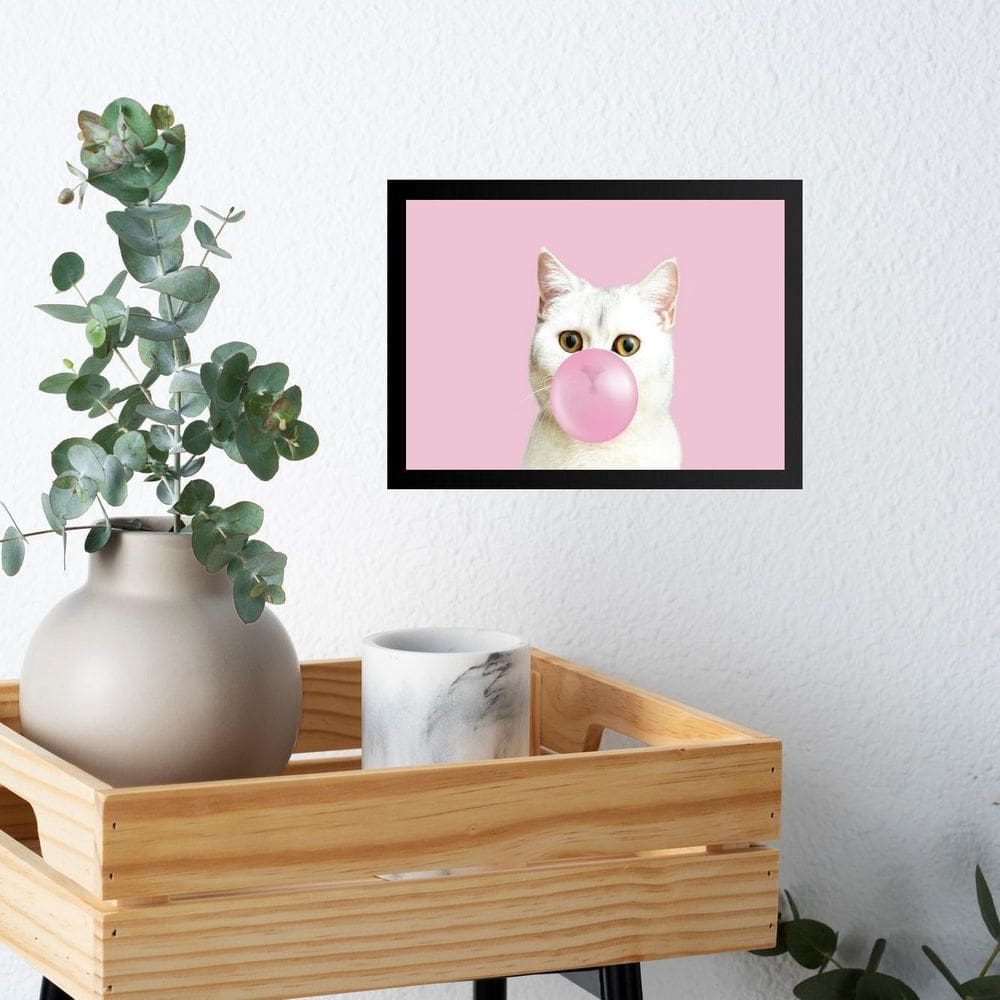 Quadro Gatinho Bubble Gum Rosa 24X18Cm