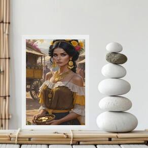 Quadro Cigana Sarita - Moedas De Ouro 33X24Cm - Com Vidro
