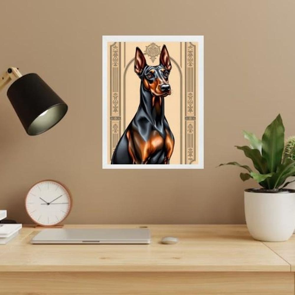 Quadro Decorativo Dobermann - Art Nouveau 24X18Cm - Vidro