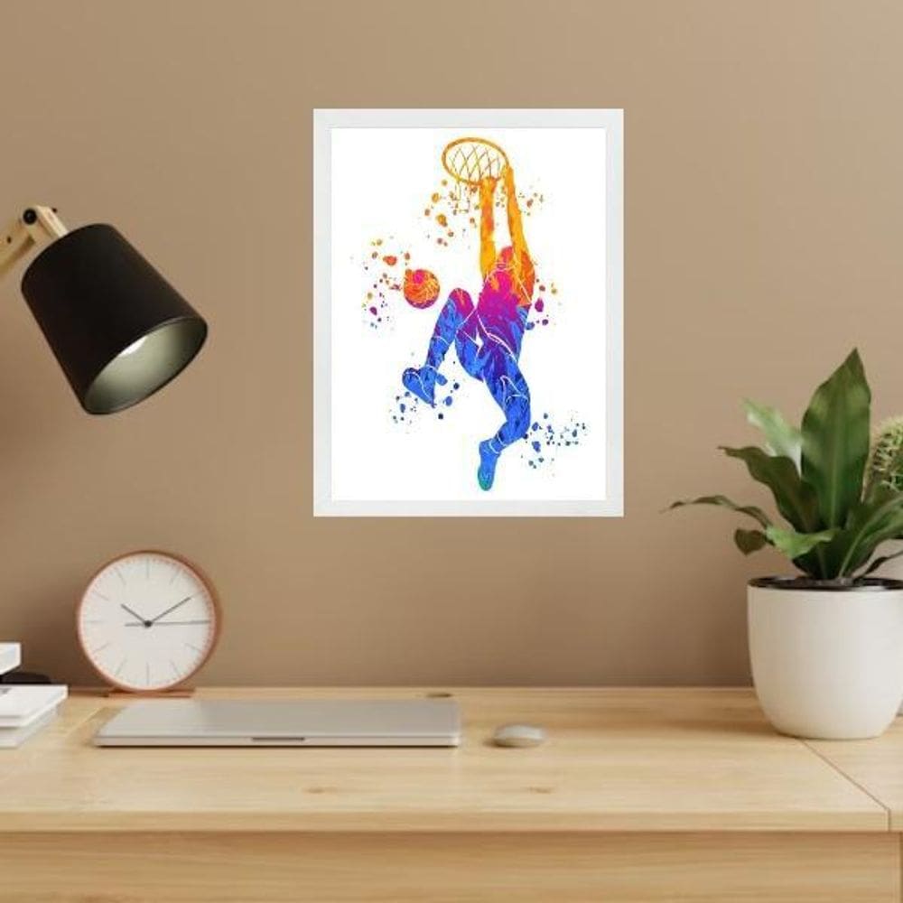 Quadro Decorativo Basquete Aquarela 24X18Cm - Com Vidro
