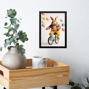 Quadro Coelho Da Páscoa - Bicicleta Balões 24X18Cm - Vidro