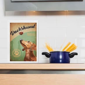 Quadro Para Cozinha Dachshund Taça Vinho 45X34Cm - Com Vidro