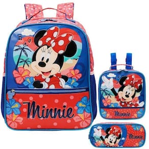 Kit Mochila Escolar Minnie Tropical Alças Costas G Lancheira