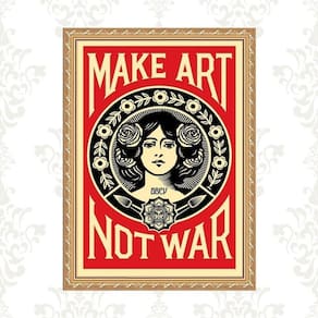 Quadro Moldura Dourada Make Art Not War 33X24Cm