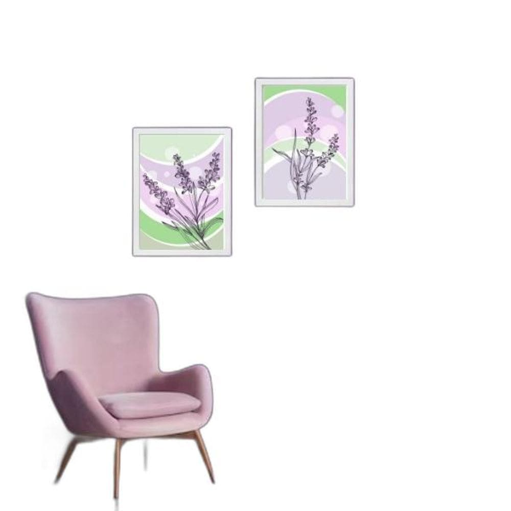Kit 2 Quadros Arte Lavanda Lilás E Verde 33X24Cm