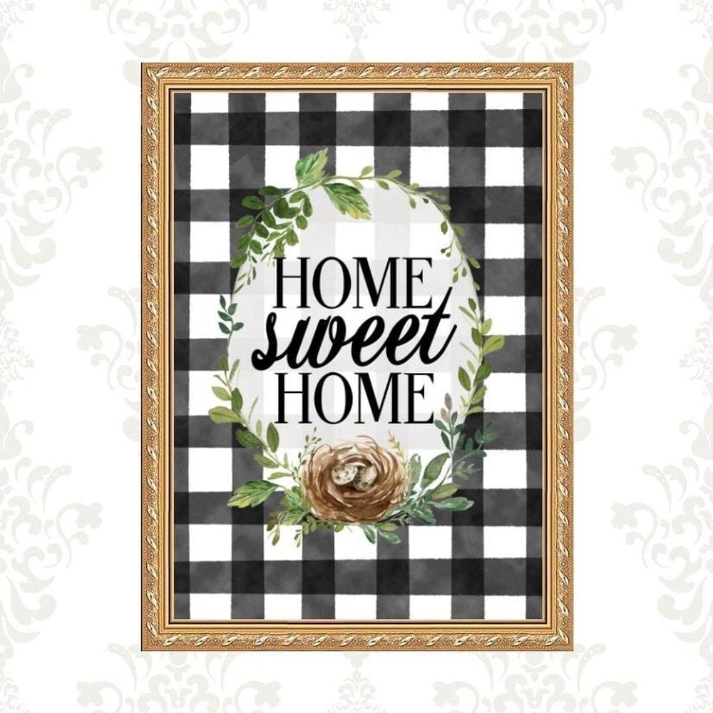 Quadro Moldura Dourada Home Sweet Home 33X24Cm