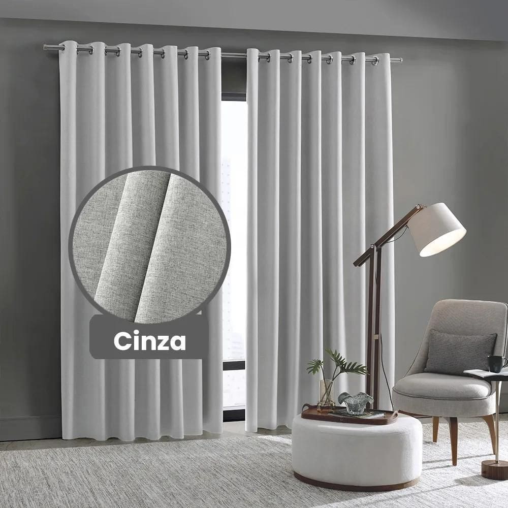 Cortina Blackout 100% Linen 4,2 X 2,3 - Bella Janela Cinza