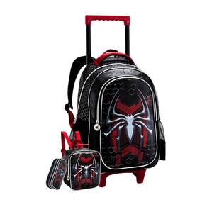 Kit Escolar Mochila De Rodas+Lancheira+Estojo Silver Spider