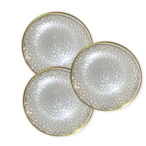 Kit 12 Pratos Jantar Redondo Acrílico Borda Dourado 25Cm