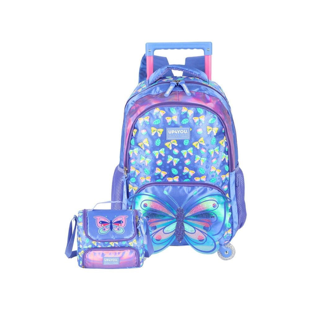 Kit Mochila 2Em1 Rodas Costas + Lancheira Térmica Borboleta