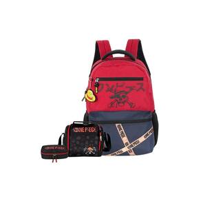 Kit Mochila Costas + Lancheira + Estojo One Piece - Vermelho