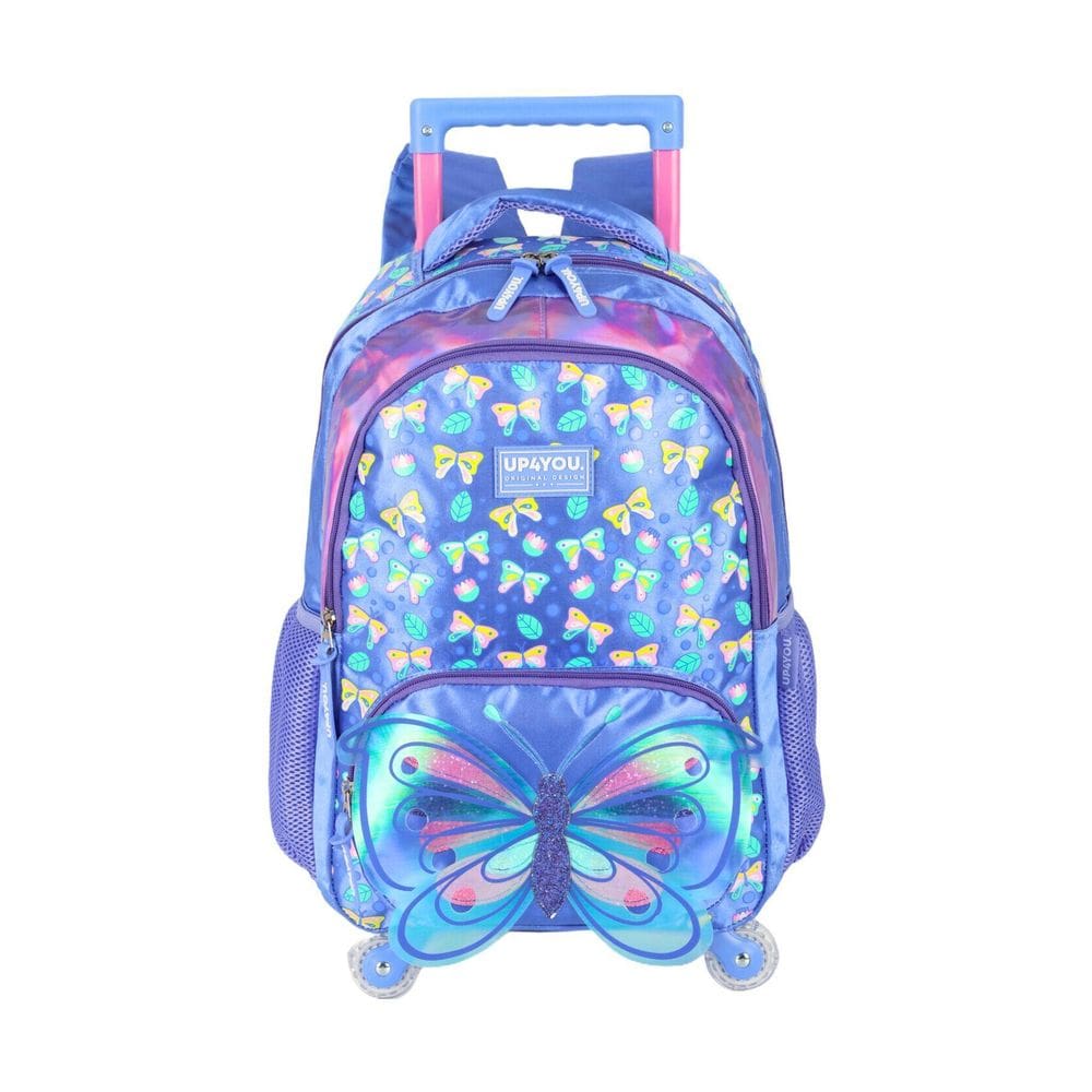 Mochila Escolar Luxo 2Em1 Rodas Costas Borboleta