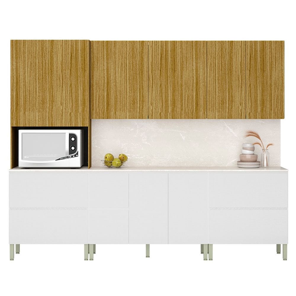 Armário de Cozinha CP03 e Tampo 120cm Minsk K02 Branco/Freijó - Mpozenato