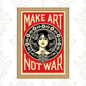 Quadro Moldura Dourada Make Art Not War 33X24Cm