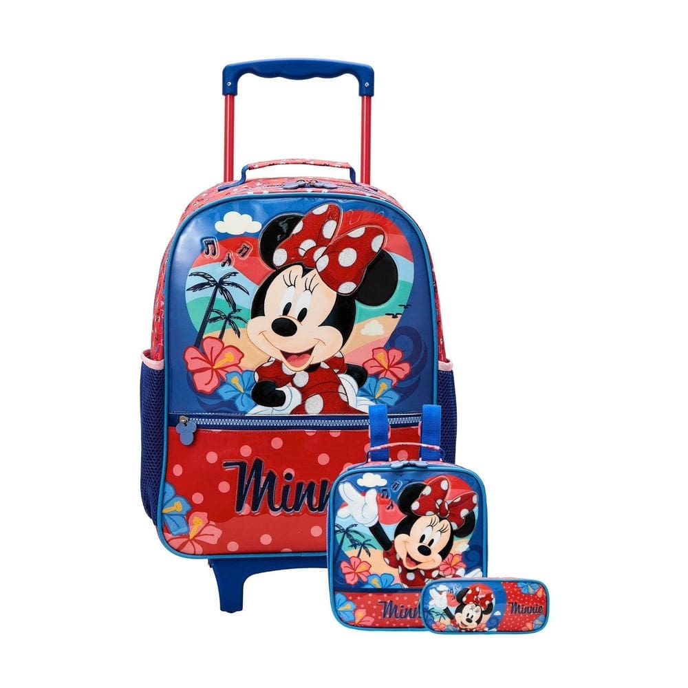 Kit Escolar Minnie Mochila Rodas G+Lancheira+Estojo Triplo