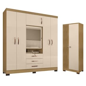 Guarda Roupa Casal Imperial com Armário Multiuso Versátile Carvalho Americano Off White – Incorplac