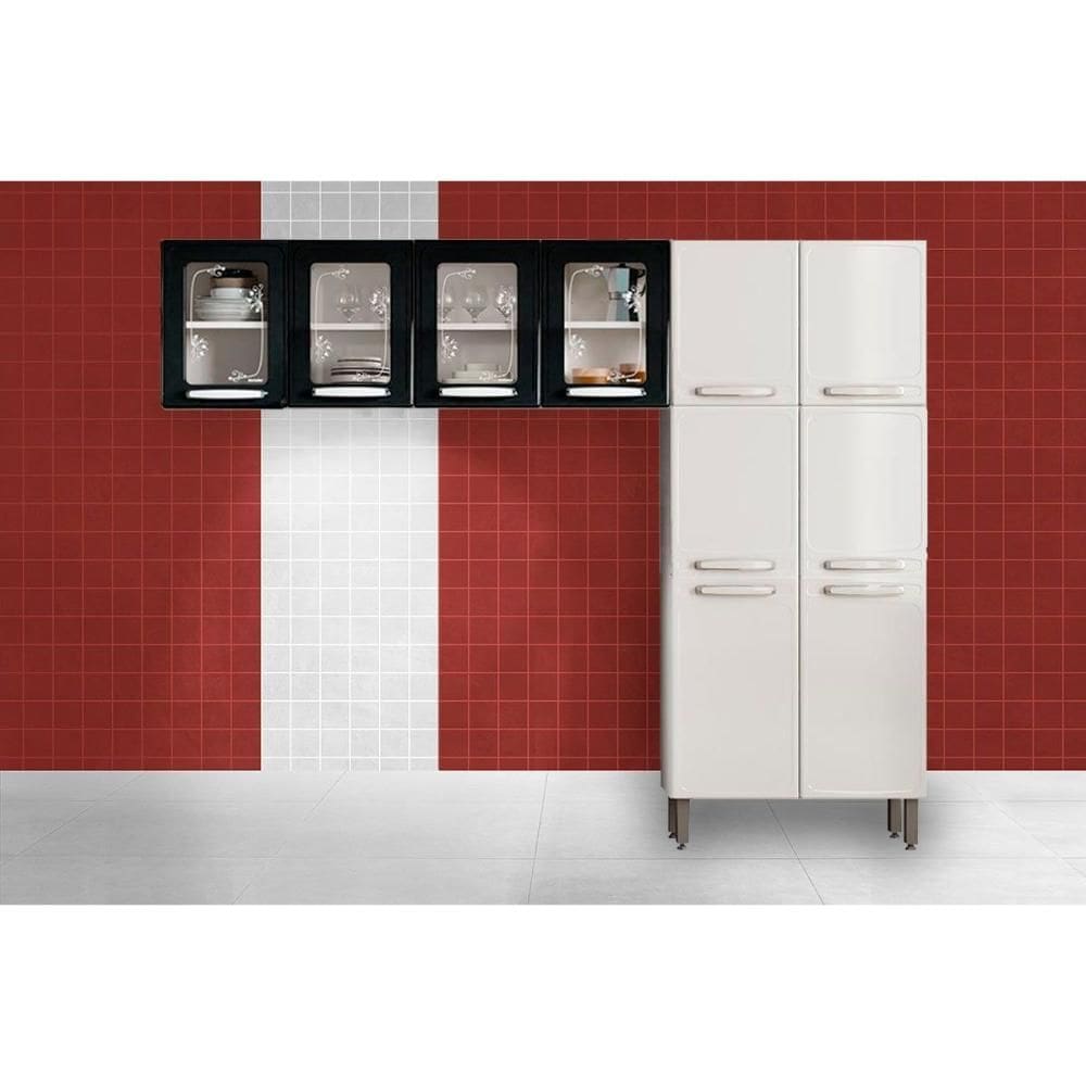 Kit de Cozinha Modulada 3 Peças Evidence (2 Armários + 1 Paneleiro) CPT50 Branco/Preto - Bertolini