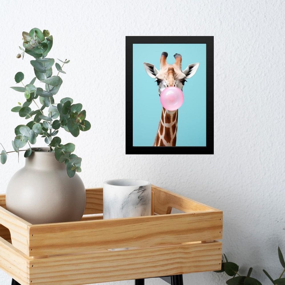 Quadro Girafa Bubble Gum Azul E Rosa 33X24Cm