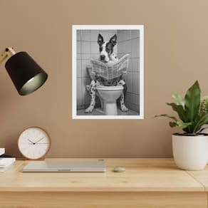 Quadro Banheiro Dog Alemão Lendo Jornal 45X34Cm - Com Vidro