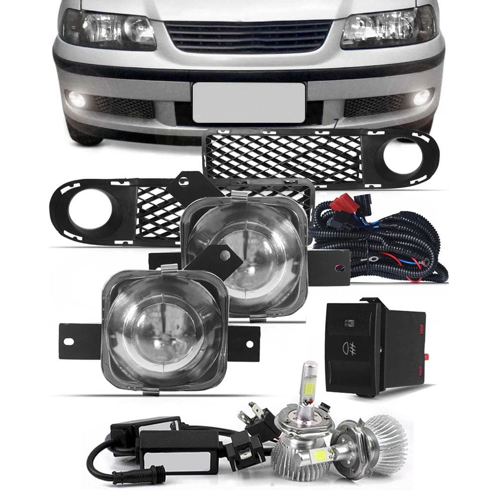 Kit Farol de Milha Neblina Gol, Parati e Saveiro G3 1999 até 2005 Botão Painel + Kit SUPER LED