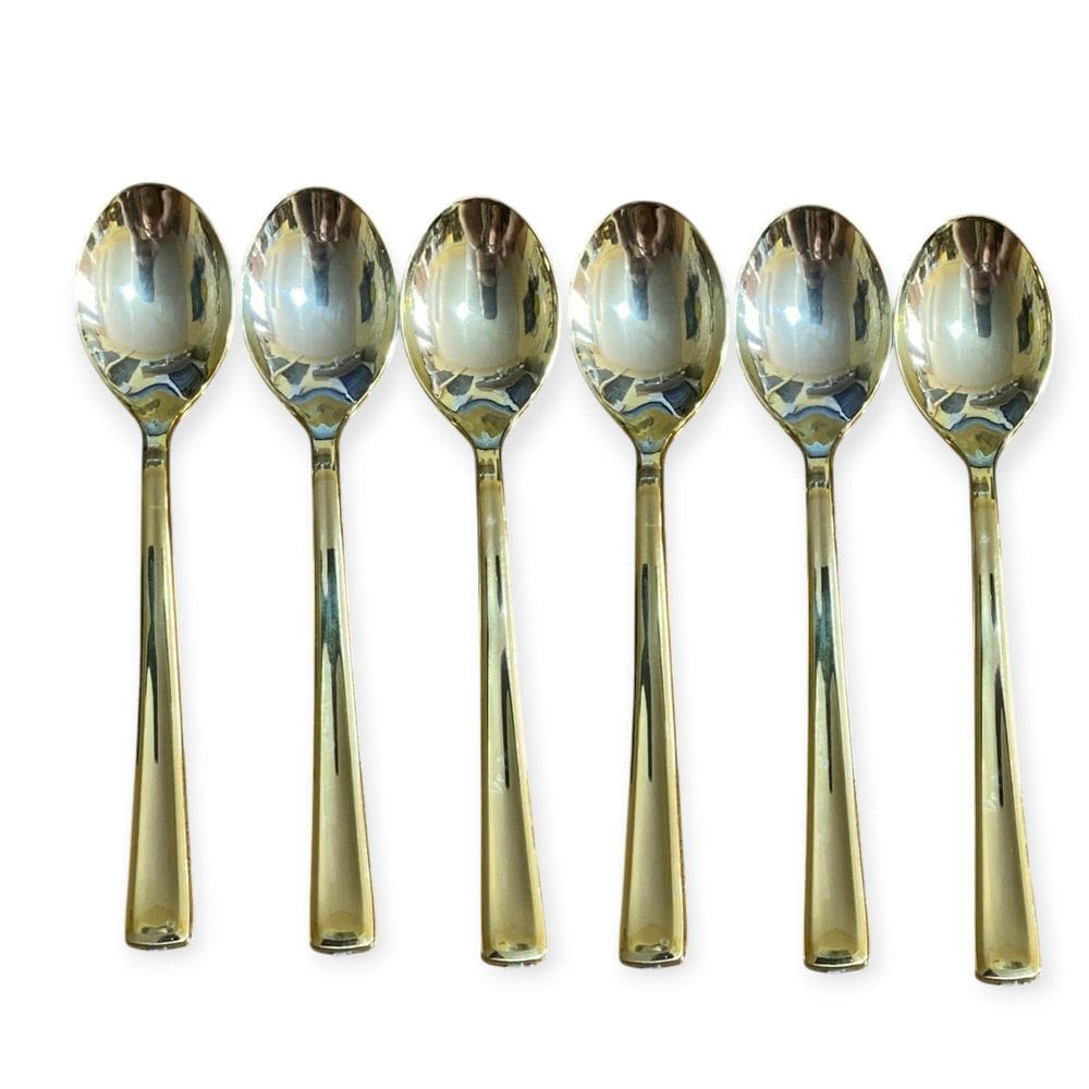 Kit 24 Colheres Dourada Plástico Descartável 12.8Cm Festa