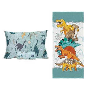 Kit Menino Jogo Lençol + Toalha Banho Dinossauros Algodão