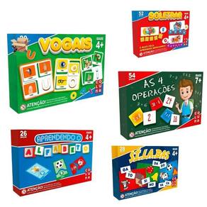 Kit 5 Educativo Vogais Sílabas Soletrar Alfabeto E Operações