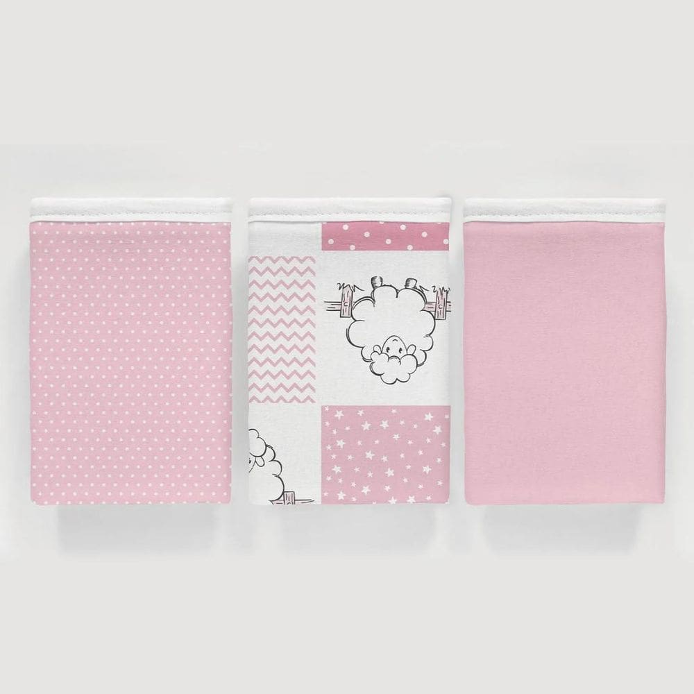 Kit 3 Pçs Fronha Para Bebê 30X40 100% Algodão Ovelinha Rosa