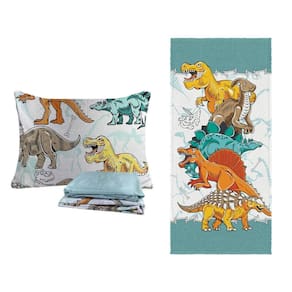 Kit Menino Dinossauros Jogo Cama + Toalha Banho 100% Algodão