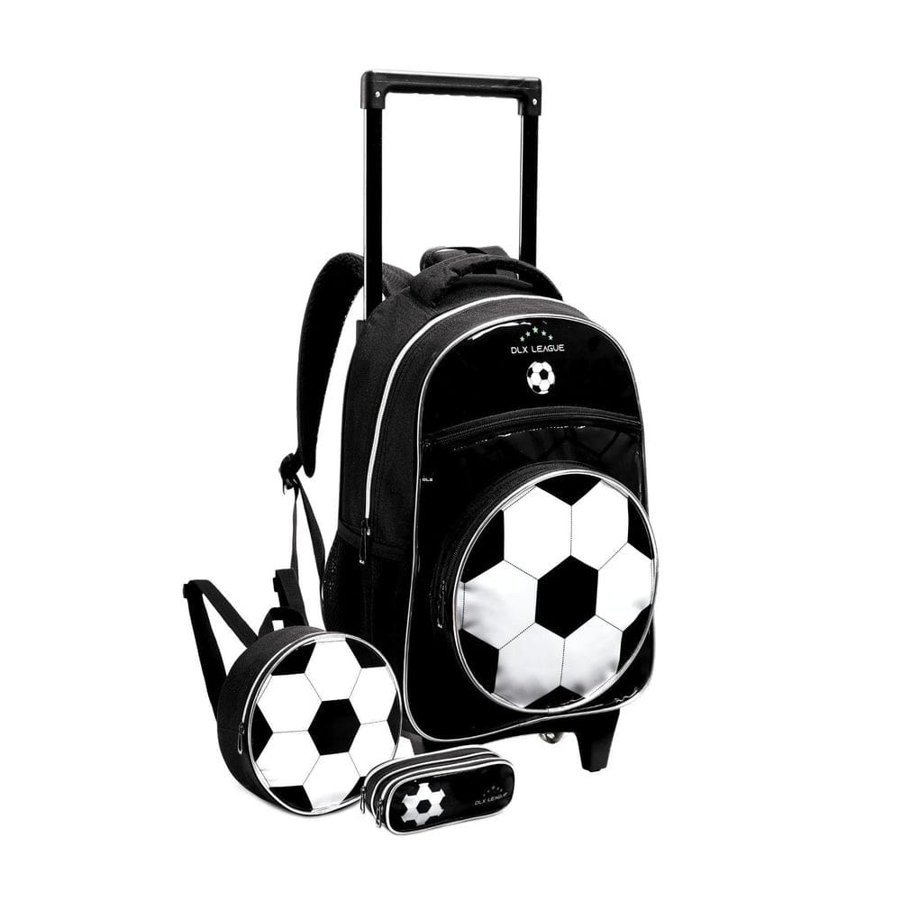 Kit Escolar Mochila Rodas + Lancheira + Estojo Futebol Bola