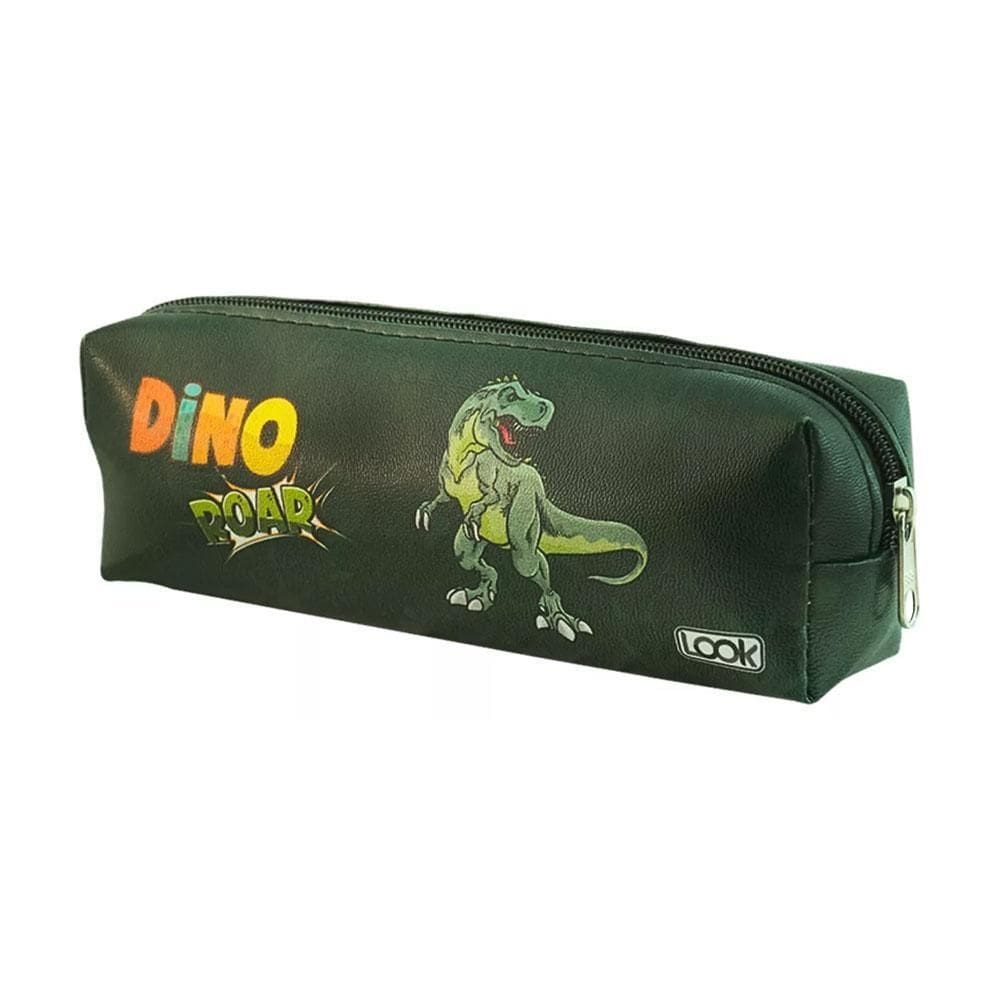 Estojo 1 Divisória Retangular Dinossauro Verde Look