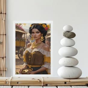 Quadro Cigana Sarita - Moedas De Ouro 24X18Cm - Com Vidro
