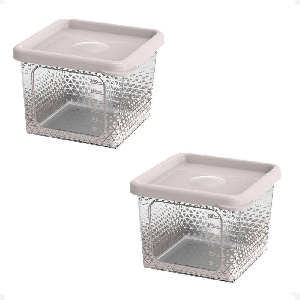 2 Pote Para Alimentos Transparente Prisma 430Ml Com Tampa