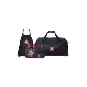 Kit Lancheira+Estojo Duplo+Saco+Sacola De Viagem Corinthians