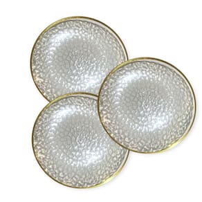 Kit 12 Pratos Redondo Acrílico Luxo Borda Dourado 25Cm