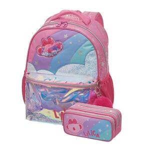 Kit Mochila Costas Lilica Ripilica Holográfica Estojo Triplo