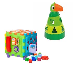 Kit 2 Brinquedos Didáticos Interativo Cubo Grande + Tucano