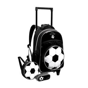 Kit Escolar Mochila Rodas + Lancheira + Estojo Futebol Bola