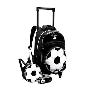 Kit Escolar Mochila Rodas + Lancheira + Estojo Futebol Bola