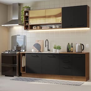 Armário de Cozinha Completa 220cm Rustic/Preto Agata da Thêmis Madesa