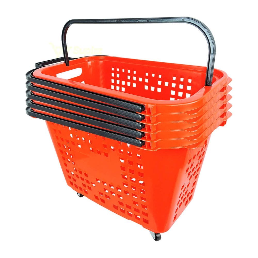 Kit 5 Cestas De Compras Com Rodas 40L Vermelha