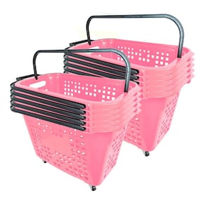 Kit 10 Cestas De Compras Com Rodas 40L Rosa