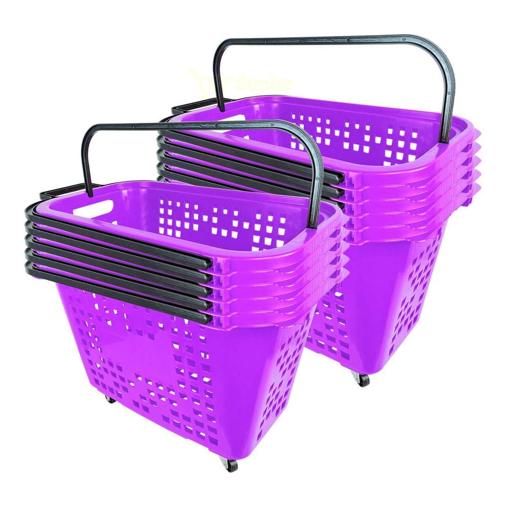Kit 10 Cestas De Compras Com Rodas 40L Lilás